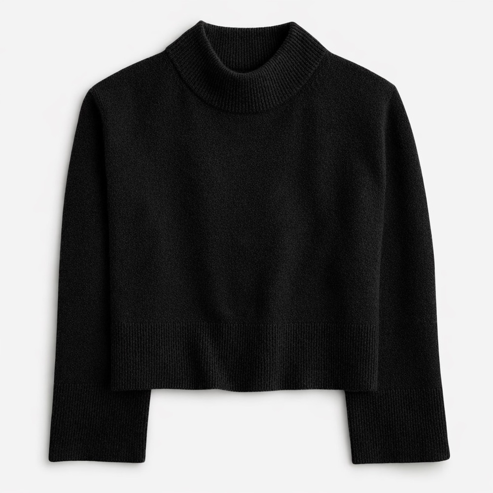 J.Crew Chunky Cropped Turtleneck Sweater Alpaca Merino Wool Blend Black Medium